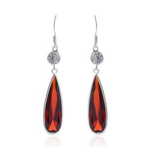 Women's Simulated Red Diamond Dangle Earrings in Sterling Silver